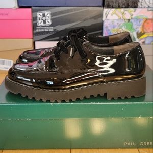 Paul Green Patent Leather Loafer with Velvet Laces and Zipper Detail